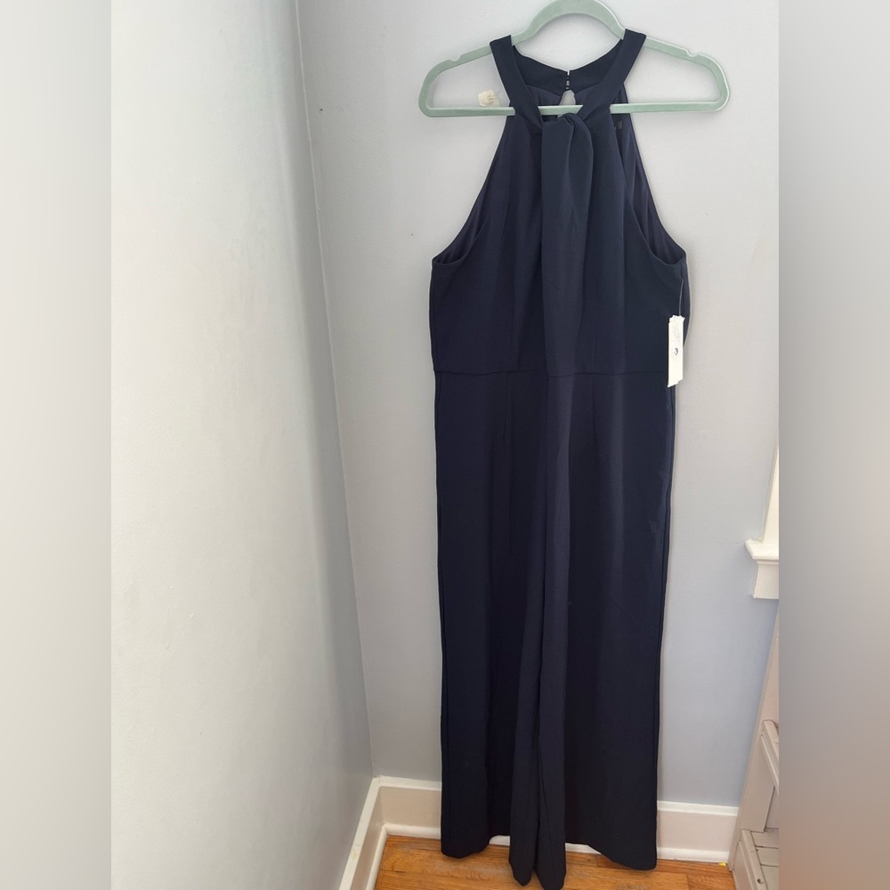 Julia Jordan Blue Sleeveless Halter Sheath Jumpsuit